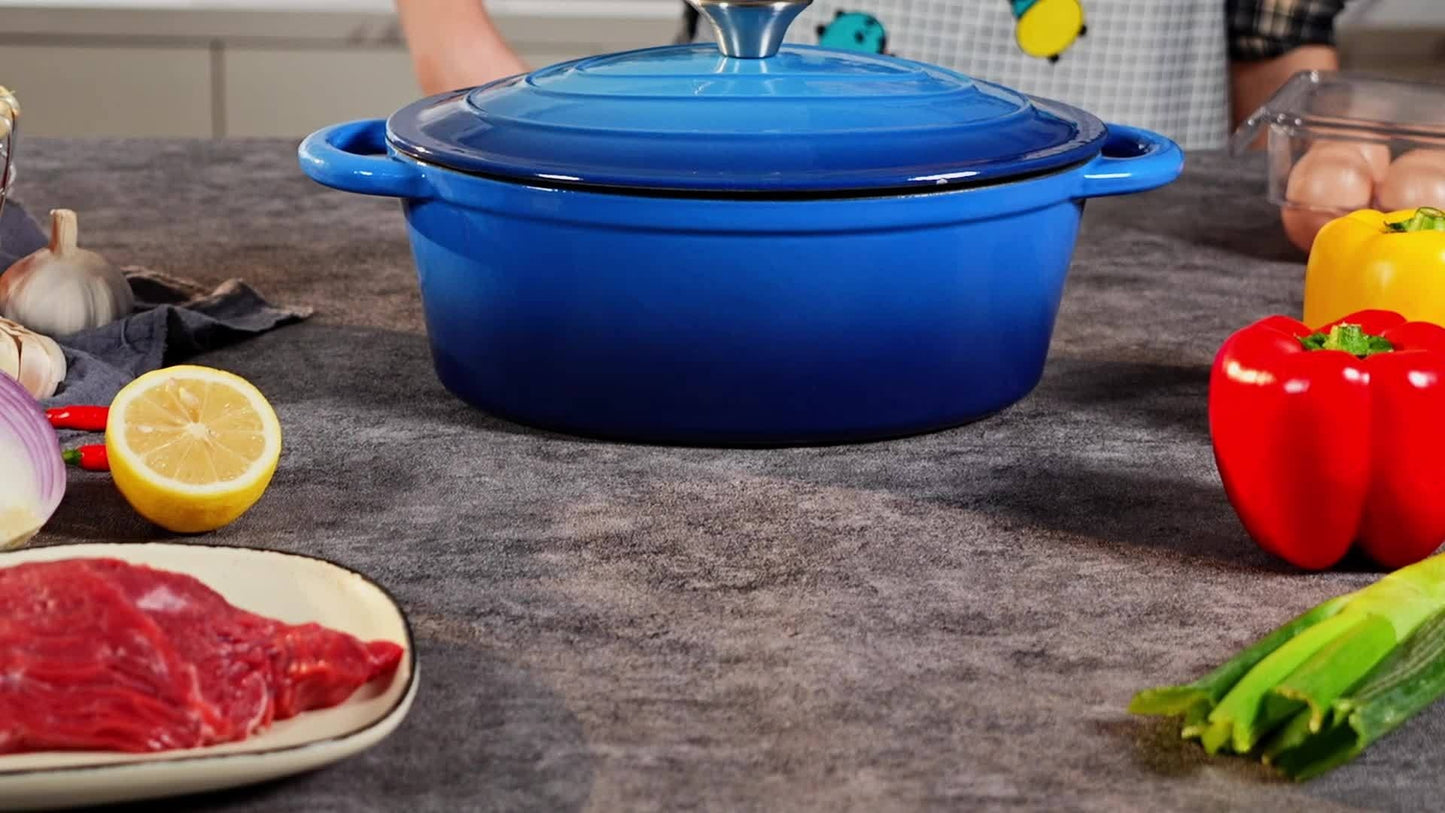 Dutch Oven Enameled Cast Iron 4.5QT with Lid & Dual Handles – Oval Non-Stick Enamel Coating for Bread Baking Soups Stews Braising | Stovetop to Oven Safe 500°F 5 Colors Available