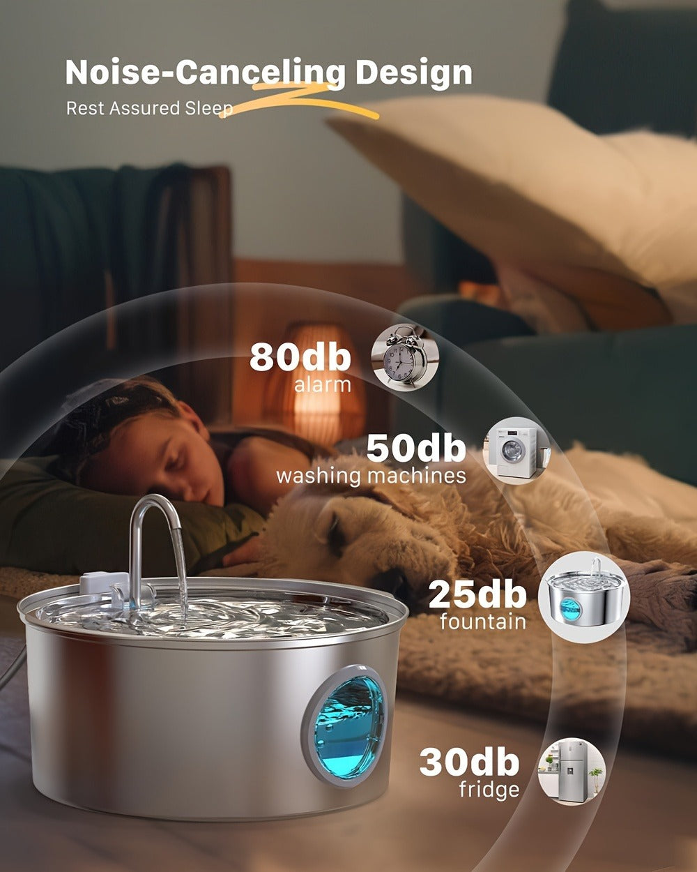 Stainless Steel Pet Water Fountain 1.85 Gal - Smart 304 SS Large Capacity Cat Dog Automatic Water Dispenser, Silent Pump, Filter Chip, Water Level Window