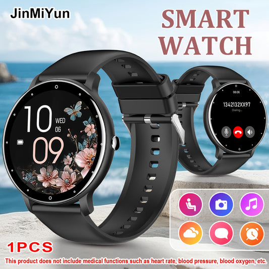 Smart Watch 1.5-Inch Round Display with Wireless Calling, Custom Faces and Black Silicone Band