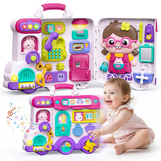 Musical Busy Board Bus Toy for Toddlers 18 Months – Pink Baby Activity Board, Early Educational Motor Skills Developmental Toy for 1 2 Year Old Boys & Girls, Birthday Gift for Baby