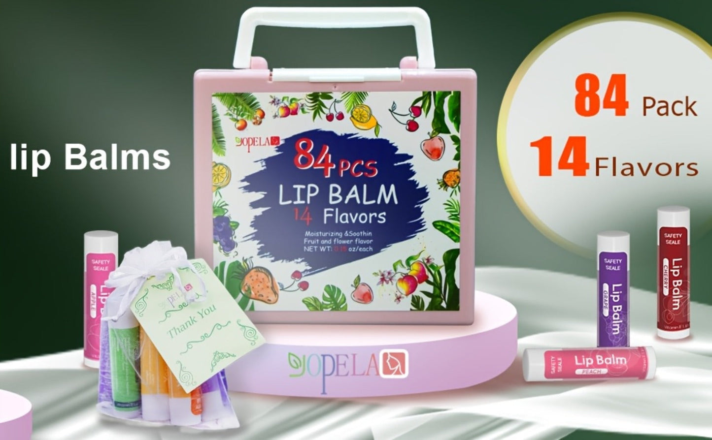 Lip Balm 84-Piece Bulk Set with 14 Flavors, Vitamin E, Coconut Oil and 4.2g Twist-Up Tubes