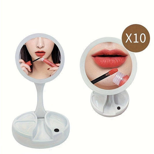 Lighted Makeup Mirror with 10x Magnifying Glass – Double Sided LED Vanity Mirror, Bright Shadow-Free Light, USB & Battery Dual Power, Tabletop & Travel | Ladies Beauty Gift for Women