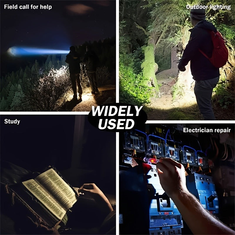 Flashlight IPX4 Solar and USB Rechargeable Searchlight with Six Modes and Three Color Filters