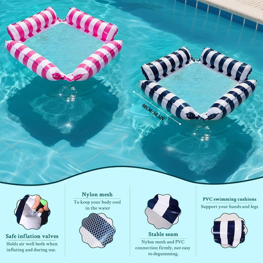 Inflatable Pool Float for Adults – Cooling Mesh Striped Swim Ring 110cm Floating Bed Chair, 2 or 3 Piece Set for Pool Beach Lake Summer Vacation