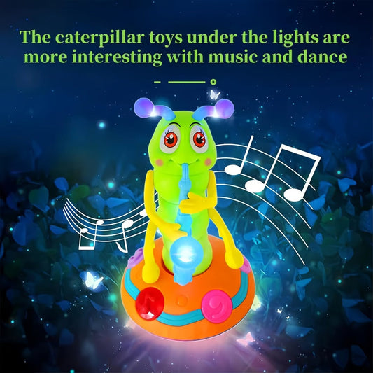 Caterpillar Saxophone Toy for Kids with LED Lights & Music - Electric Musical Instrument for Toddlers, Baby Sensory Play, Interactive Dancing Toy - Boys & Girls Birthday Christmas Gift