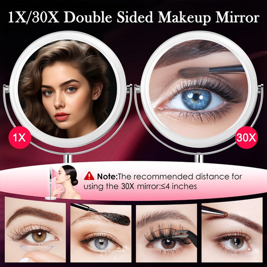 1X/30X Magnifying Makeup Mirror with Stand – Double Sided 360° Rotation Vanity Mirror for Travel & Home