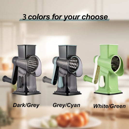 Rotary Vegetable Chopper Cheese Grater 5 Interchangeable Drum Blades Suction Base Ergonomic Handle for Cheese Vegetables Nuts Slicing Shredding