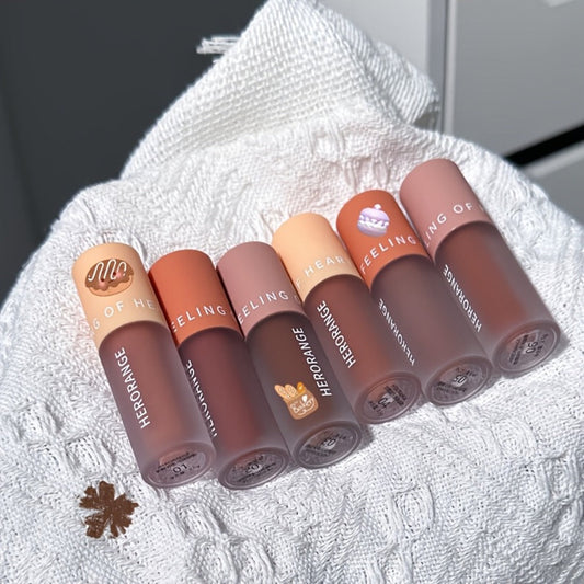 Velvet Matte Liquid Lipstick Set 6PCS 2-in-1 Lip Glaze and Eyeshadow - Chocolate Nude Brown Shades Waterproof Anti-Smudge Non-Stick Cup Long-Lasting Daily Party Stage Makeup Women