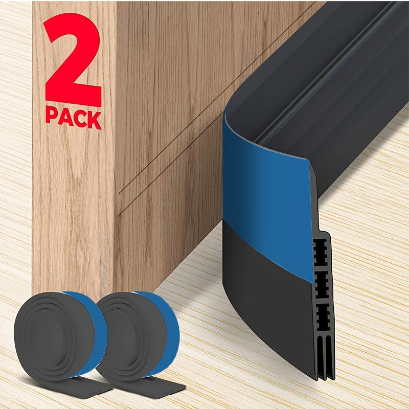 Two-Piece 37-Inch Silicone Under-Door Sweep Set with Self-Adhesive Backing in Brown or Black