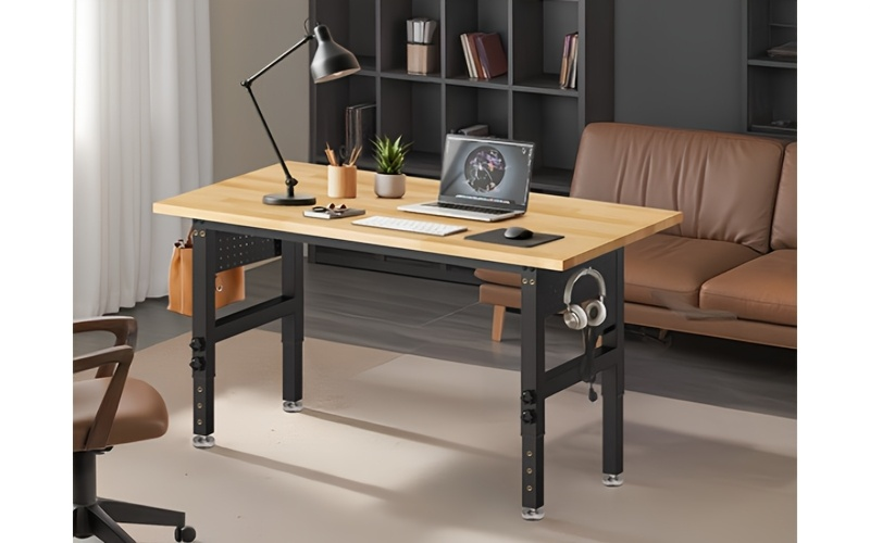 Adjustable 28–40-Inch Wood-Top Workbench in 60- or 96-Inch Widths with Pegboard, Wheels and Power Strip