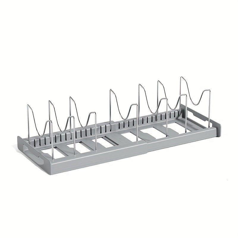 Expandable Pot and Lid Organizer Rack with Adjustable Dividers, 12.01-22.05-Inch Width and White or Gray Finish