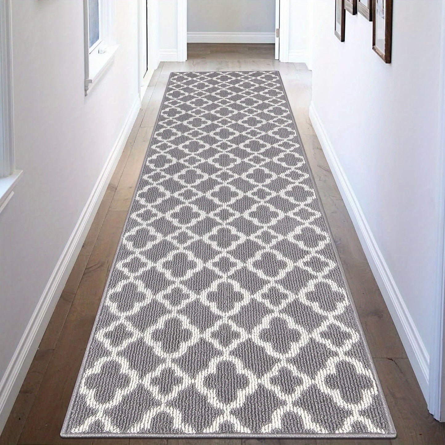 Moroccan Trellis Hallway Runner in Black or Gray with 2 × 6, 2 × 8 and 2 × 10 ft Size Options