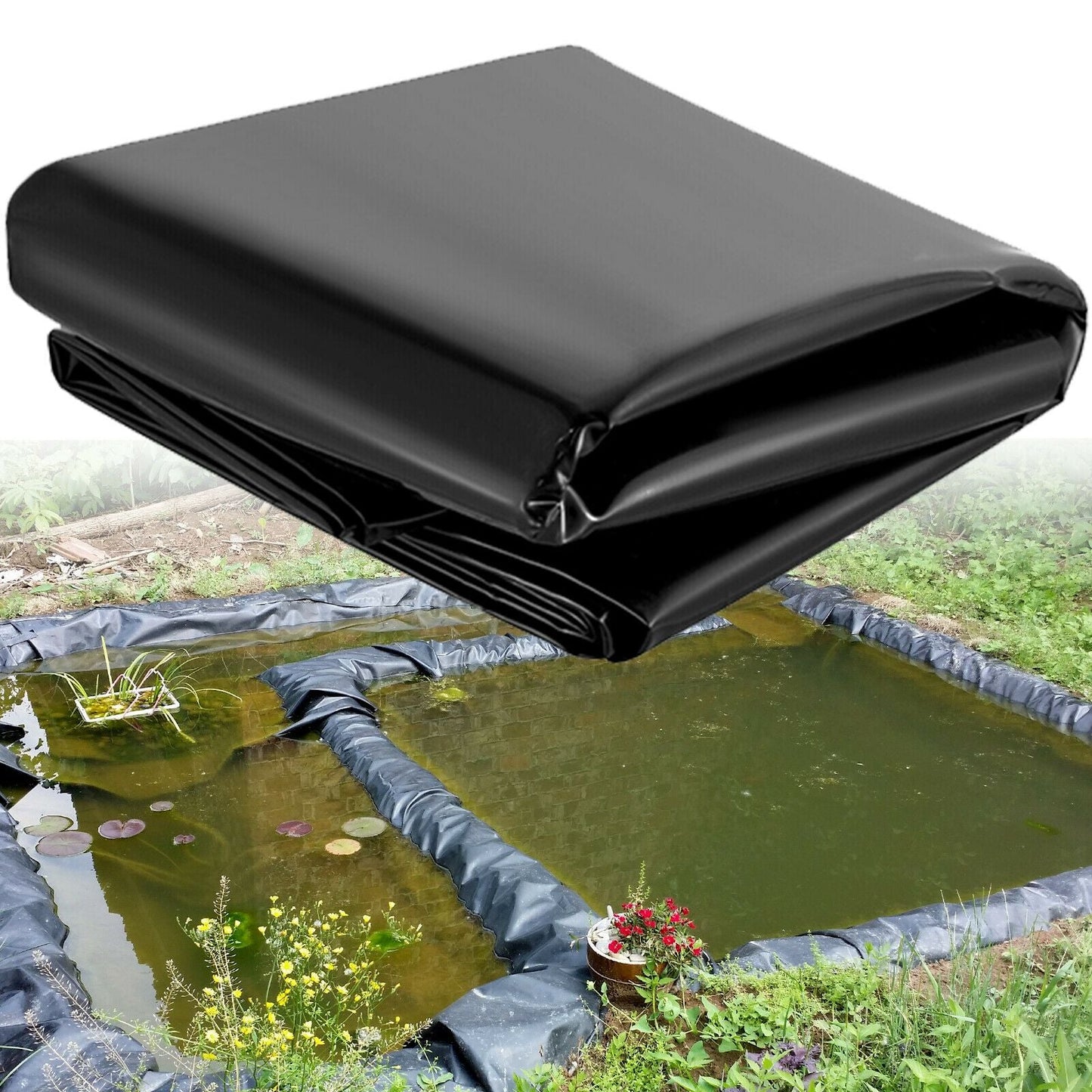 4.7 Mil HDPE Fish Pond Liner for Koi Ponds, Waterfalls and Garden Fountains in Two Sizes for Outdoor Use