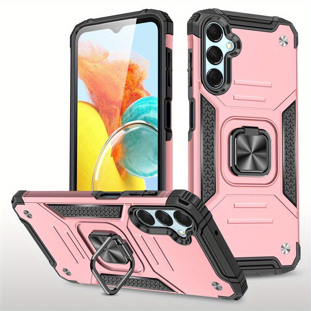 Phone Case Dual-Layer PC and TPU Ring Kickstand Cover with Magnetic Car Mount Plate for Samsung Galaxy A15 5G