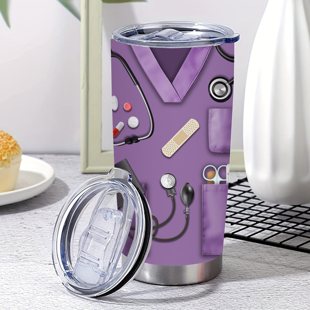 20oz Nurse Medical-Kit Graphic Tumbler with Clear Lid, Metal Straw and Rose Red, Green or Purple Colors