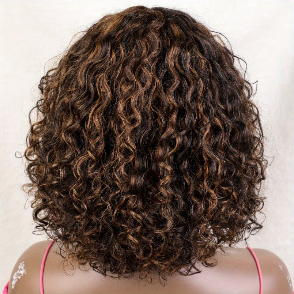 12-Inch Water Wave Bob Human Hair Wig with Bangs, 150% Density and TT1B/33 or P1B/30 Color