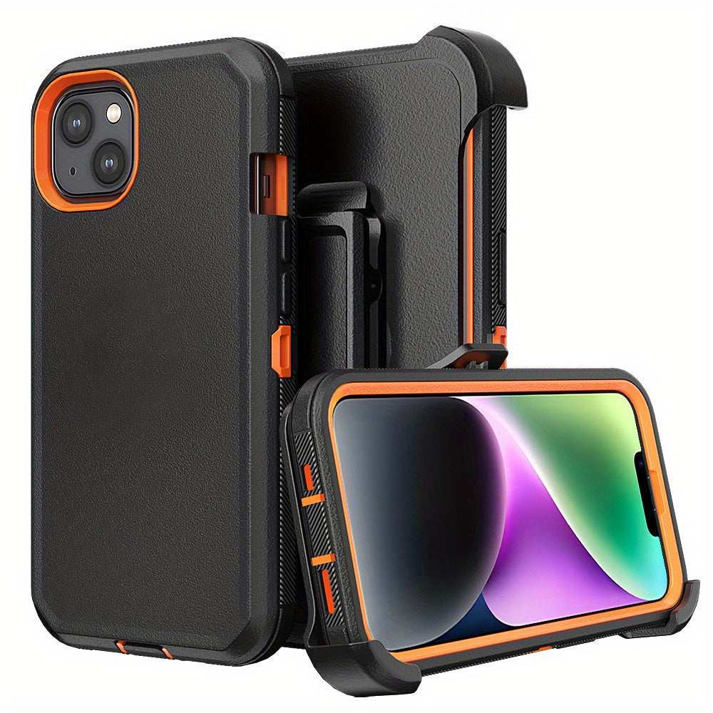 Phone Case Dual-Layer TPU and PC Cover with Rotating Belt Clip Holster and Qi Support for iPhone 14 Models