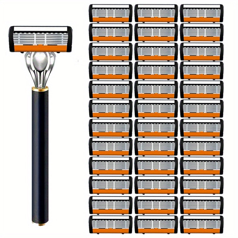 Metal Safety Razor Set with Washable Anti-Slip Handle and 24 or 36 Replacement Blades for Daily Shaving