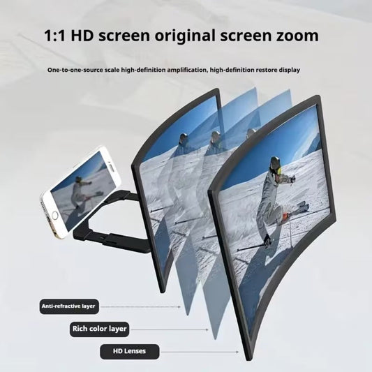 Phone Screen Magnifier 14 or 16 Inch Curved Foldable Stand – Choose HD or Standard Definition Wide Angle Eye Protection Smartphone Amplifier for Movies Gaming Video Calls, Universal iPhone Android Gift