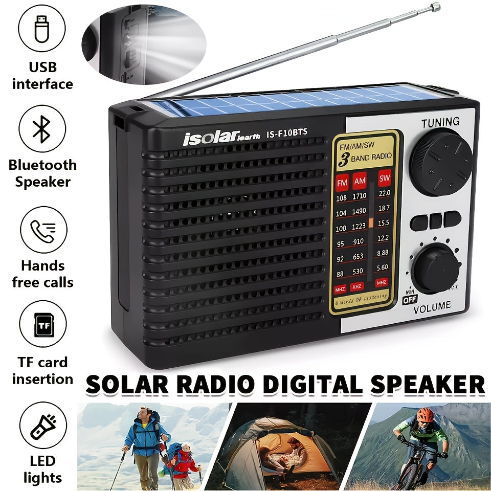 Solar Portable AM/FM/SW Radio with MP3 Playback, LED Display, USB Charging and One-Touch Recording