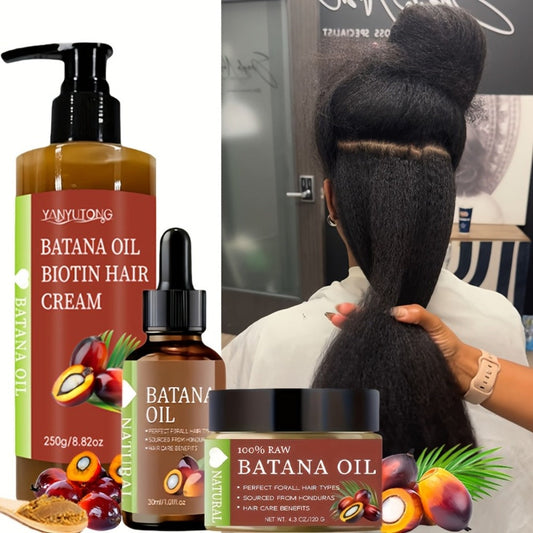 Batana Oil Set 3-Piece from Honduras - Dr. Sebi Cold Pressed Unrefined Batana Oil with Hair Mask & Essence, Deep Moisture, Prevents Breakage & Split Ends, Restores Dry Damaged Hair