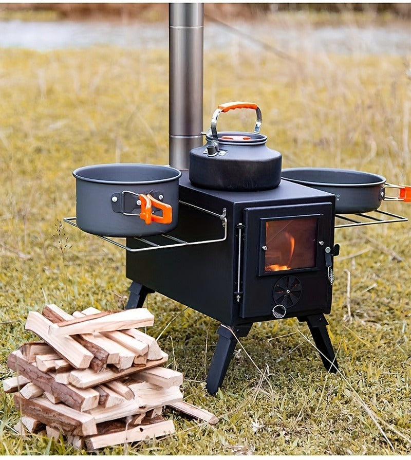 Portable Stainless Steel Wood Burning Camp Stove, Foldable Backpacking Rocket Stove for Outdoor Camping, Hiking & Survival