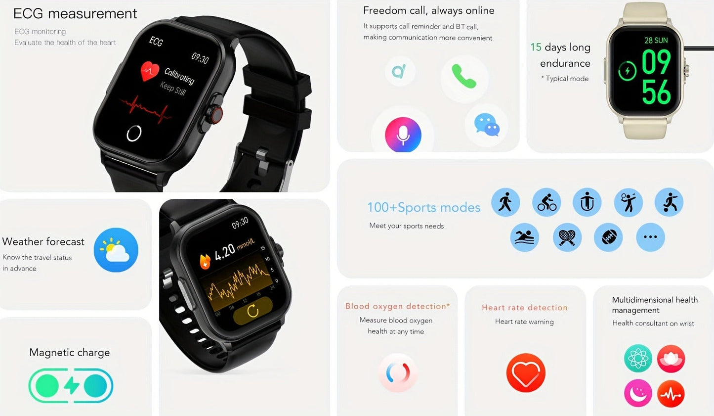 Smart Watch 2.01-Inch Display with Bluetooth 5.1 Calling, 280mAh Battery and Black or Pink Band