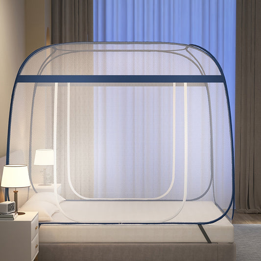 Mosquito Net Canopy Bed – Yurt Style 360° Full Coverage, Stainless Steel Frame, Easy Open Design for Bedroom, Dorm & Outdoor, Multiple Sizes, Grey & Blue