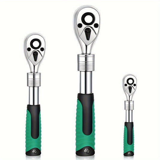 Ratchet Wrench Set 3-Piece - 1/4 3/8 1/2 Inch Drive Extendable Socket Wrench, 72-Tooth Quick-Release Reversible Gear, Soft Grip Handle, Torque Spanner for Automotive Repair, Mechanics & DIY