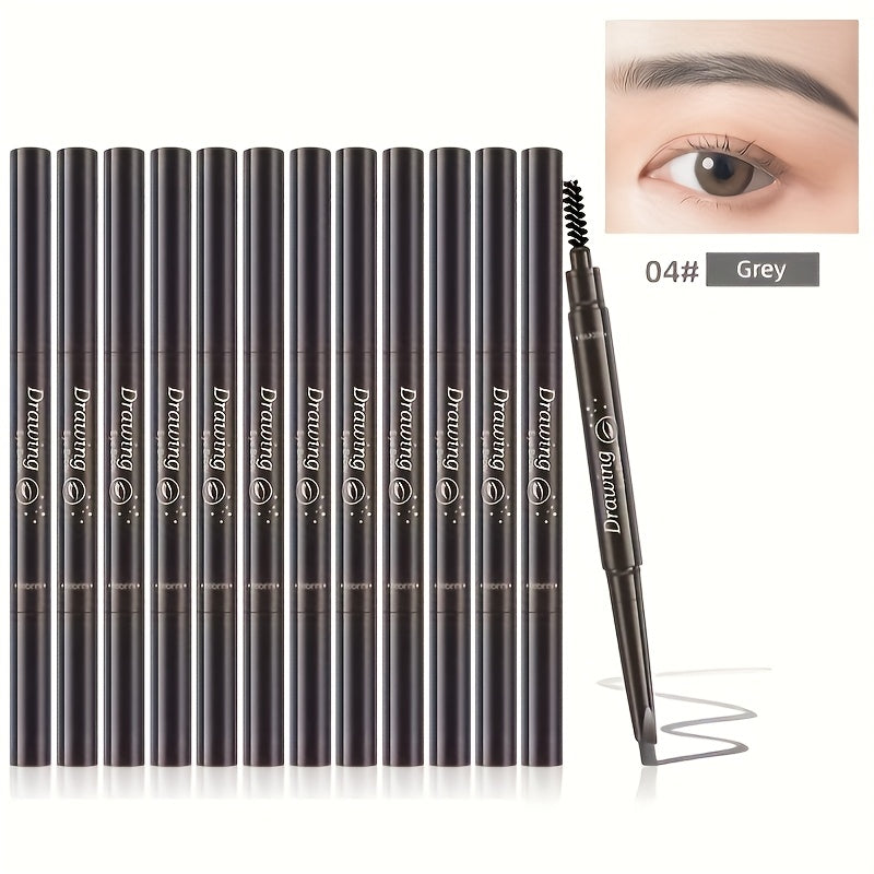 12-Pack Automatic Eyebrow Pencils with Angled Tips, Spoolie Ends and Four Brown-to-Black Color Options
