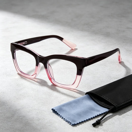 Reading Glasses – Three-Pair Square Blue-Light Reader Set with Spring Hinges, Cloths and Bags