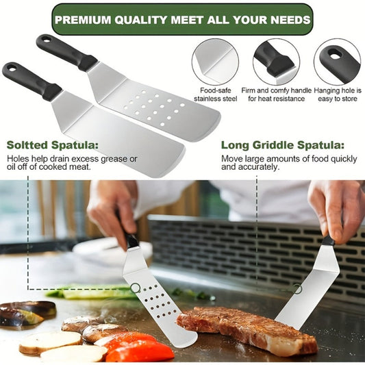BBQ Grill Tool Set 8/17pcs – Teppanyaki Meat Press & Barbecue Accessories for Outdoor Camping, Kitchen & Parties