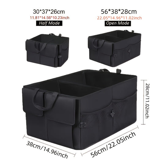 Foldable Car Trunk Organizer - Large Capacity Multi-Compartment Storage Box for Cars, Trucks & SUVs, Ultra-Durable Collapsible Cargo Storage, Black