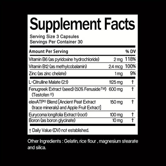 Testosterone Support Supplement for Men with L-Citrulline, Fenugreek & Vitamin B6 - Boost Energy, Mood & Circulation - Daily Male Wellness Formula - 2 Bottle Pack