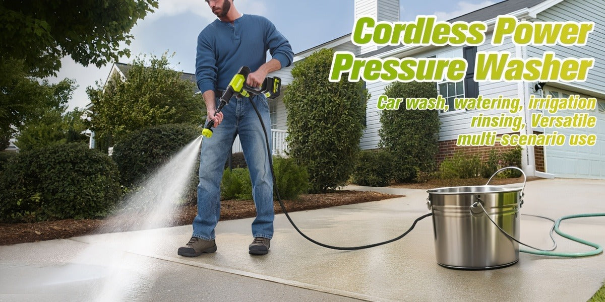 Cordless Pressure Washer Battery Powered Portable Car Wash Gun High Pressure Cleaner for Cars Yards Gardens Patios Driveways with Rechargeable Battery & Accessories
