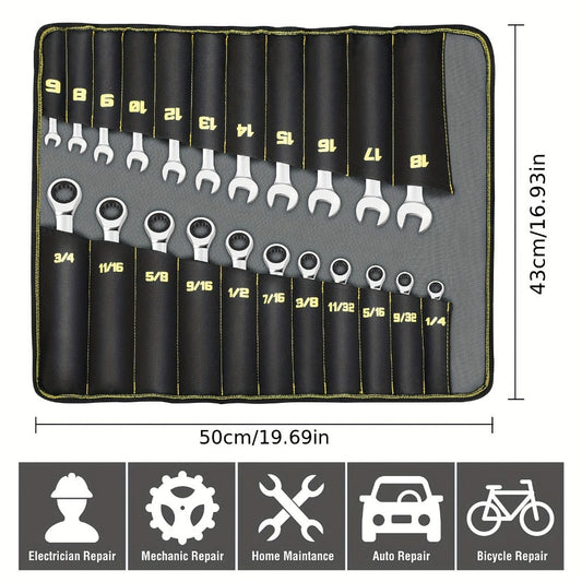 Combination Ratcheting Wrench Set 22pcs SAE & Metric, 1/4"-3/4" & 6-18mm Chrome Vanadium Steel, 72-Tooth Ratchet Wrenches with Oxford Bag, ANSI Standard for Car Repair & Home Appliance Maintenance