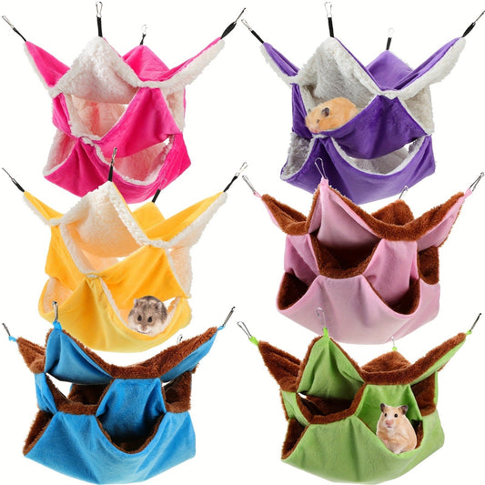 Small Animal Hammock 6pcs 3-Layer Hanging Cage Bed for Ferret Guinea Pig Rat Squirrel Chinchilla, Pet Cage Accessories Sleeping Playing Hammock Set 6 Colors, Ferret Bed Cage Accessories