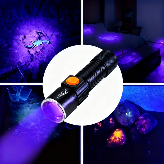 UV Flashlight Black Light 395nm USB Rechargeable - Ultraviolet Torch with 3 Modes for Pet Stain Detection, Bed Bug, Mold, Scorpion, Home & Outdoor Use