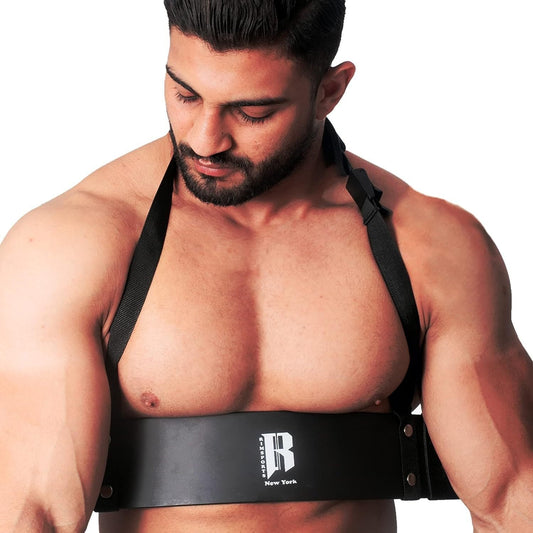 Arm Blaster for Biceps & Triceps – Heavy Duty Aluminum Bicep Curl Isolator, Adjustable Strap with Neck & Elbow Pads, Portable Preacher Curl Alternative for Home Gym