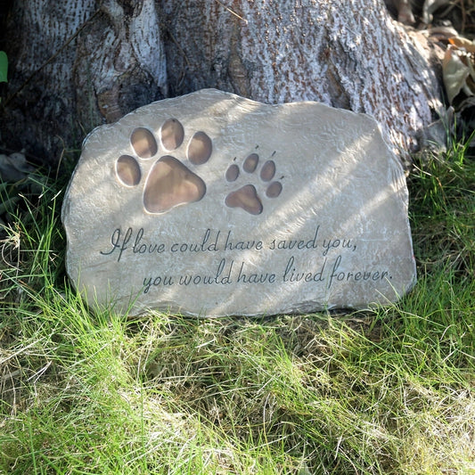 Pet Memorial Stone Hand-Painted Paw Print Garden Grave Marker for Dogs & Cats, Sympathy Loss Gift Indoor Outdoor Pet Remembrance Stone, Heartfelt Dog Cat Memorial Gift, Brown