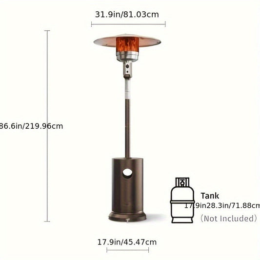 Outdoor Propane Patio Heater 46000 BTU Freestanding Tower with Wheels, Bronze Powder-Coated, Commercial & Residential, Tip-Over Safety Shut-Off, 175 sq ft Coverage