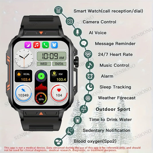 Smartwatch – with Wireless Calling – 1.95" HD Display, 100+ Sport Modes, IP68 Waterproof, Step & Calorie Tracker | SENBONO Men & Women