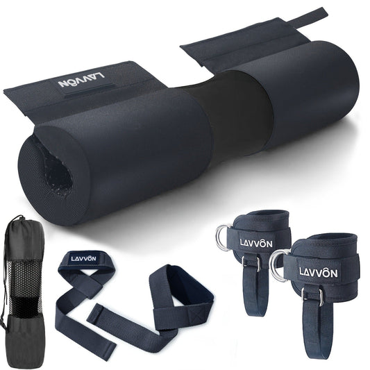 Barbell Squat Pad Set with Wrist Straps & Ankle Straps – Thick Anti-Slip Foam Bar Pad for Hip Thrusts, Squats & Lunges, Weightlifting Neck Cushion for Men Women