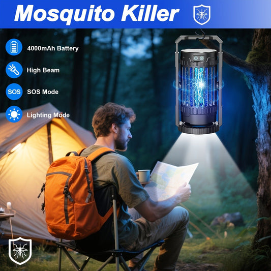 Electric Bug Zapper Mosquito Killer Lamp – UV Light Fly Trap with 360° Swivel Base, Rechargeable Portable Insect Killer for Indoor Outdoor Camping Hiking