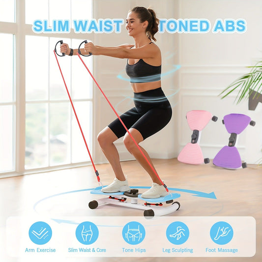 Fitness Equipment Waist Twist Stepper with Resistance Tubes, 360-Degree Pedal Motion and Three Options