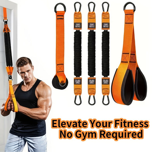 Resistance Bands Set 5pcs Heavy-Duty Rubber – Up to 225LBS Adjustable Resistance with Handle, Door Anchor & 3 Bands for Deltoid Press, Face Pull & Bicep Curl – Home Gym Workout Kit