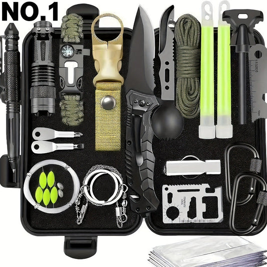 Tactical Survival Kit Multi-Tool Box – Emergency Outdoor Gear with Magnesium Fire Starter, Flint & First Aid Supplies for Camping, Hiking, Hunting & SOS Situations – Best Gift for Men