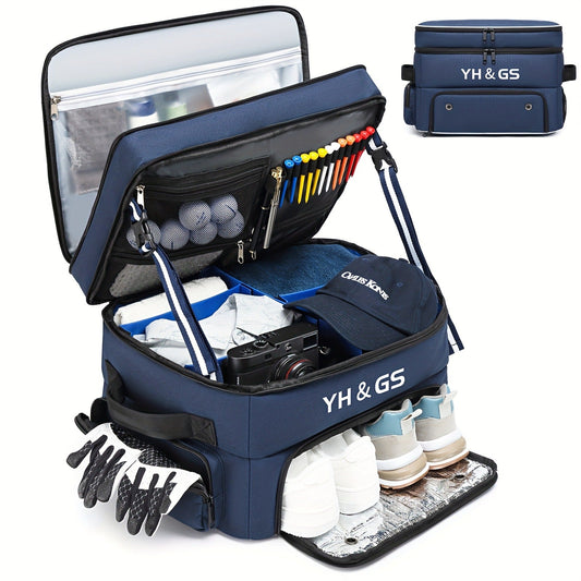 Oxford Fabric Golf Travel Bag Sturdy Double Layer Trunk Organizer with Zipper Closure Compact Golf Gear Storage Bag for Clothes Accessories Perfect Golf Lover Gift Blue