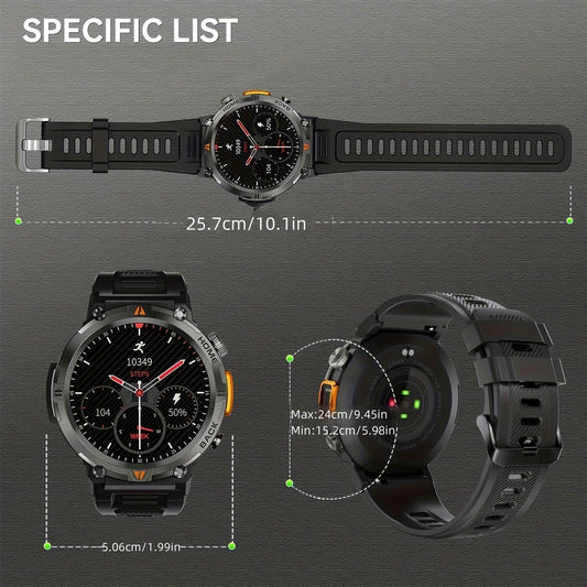 EIGIIS KE3 Rugged Smartwatch for Men – Wireless Calling, HD 1.45" Screen, LED Light, Fitness Tracker, iPhone & Android