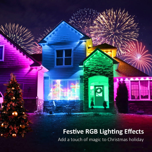 Permanent Outdoor Lights for Eaves RGB Color Changing – Music Sync, Dimmable, Timer | Multicolor & Warm White | 19FT to 200FT | Christmas Holiday Roofline Lighting